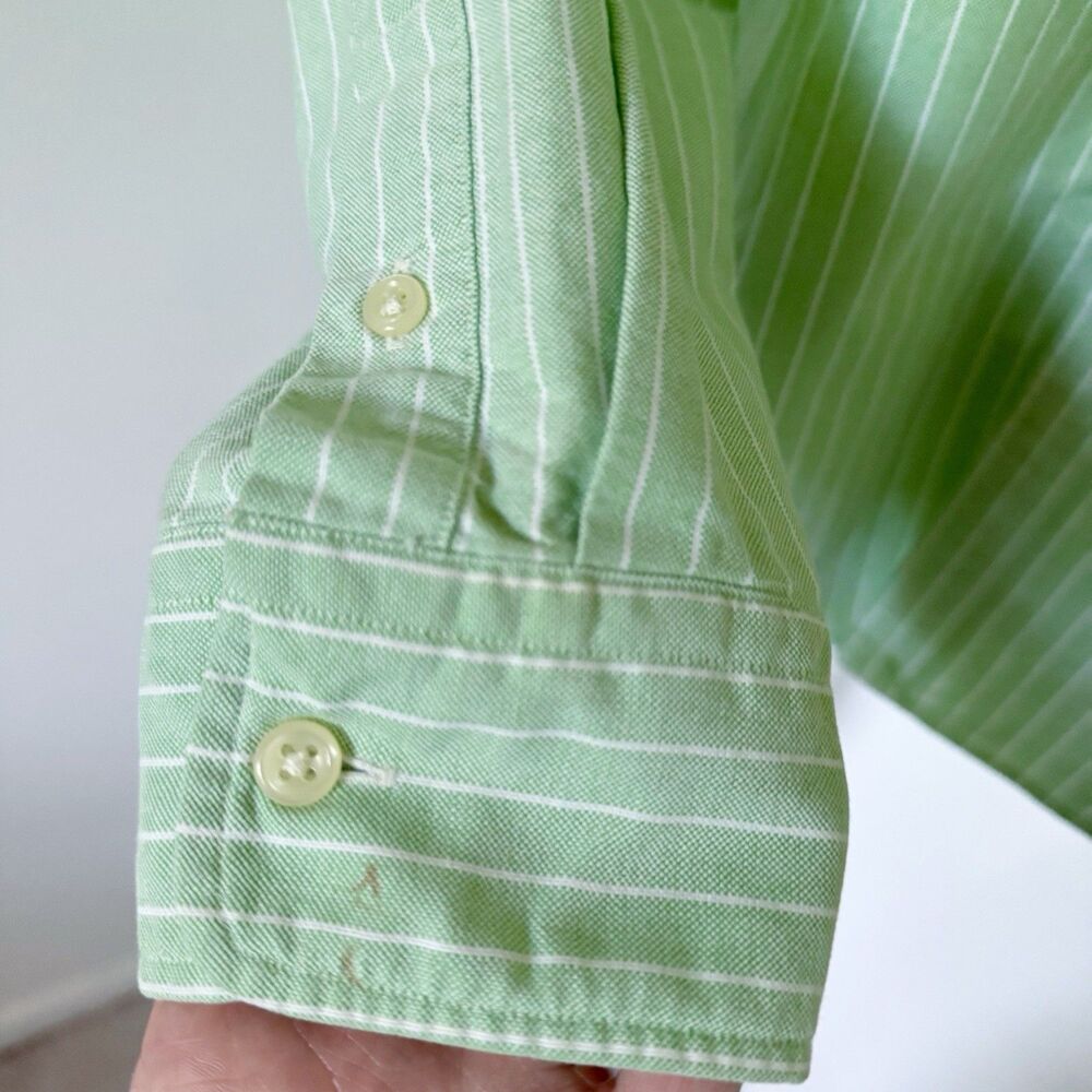 Womens Ralph Lauren Slim Fit Green Striped Flesh Pony Long Sleeve Shirt Size 12 - Picture 3 of 15